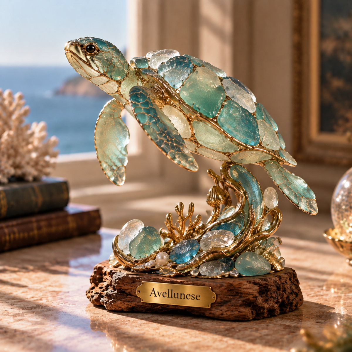 Avellunese™ Azure Voyage Sea Turtle Sculpture