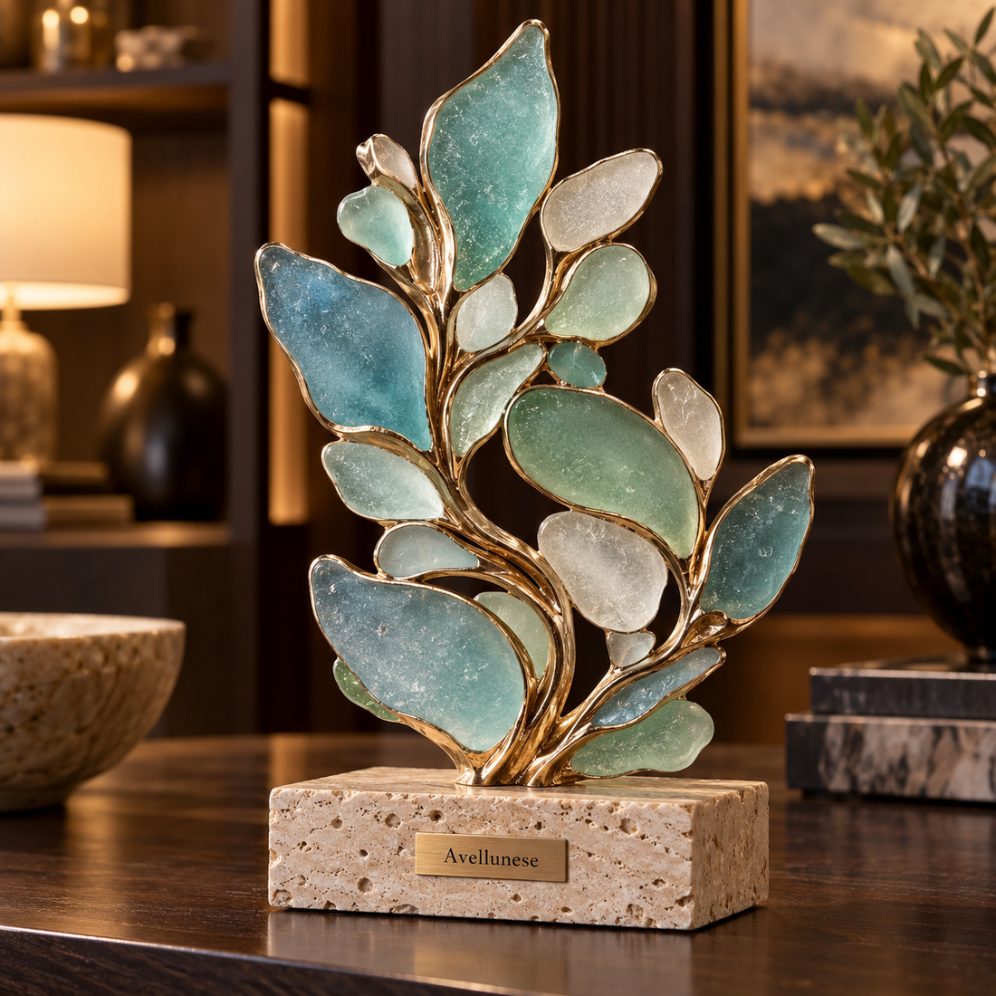 Avellunese™ Coastal Bloom Glass Sculpture