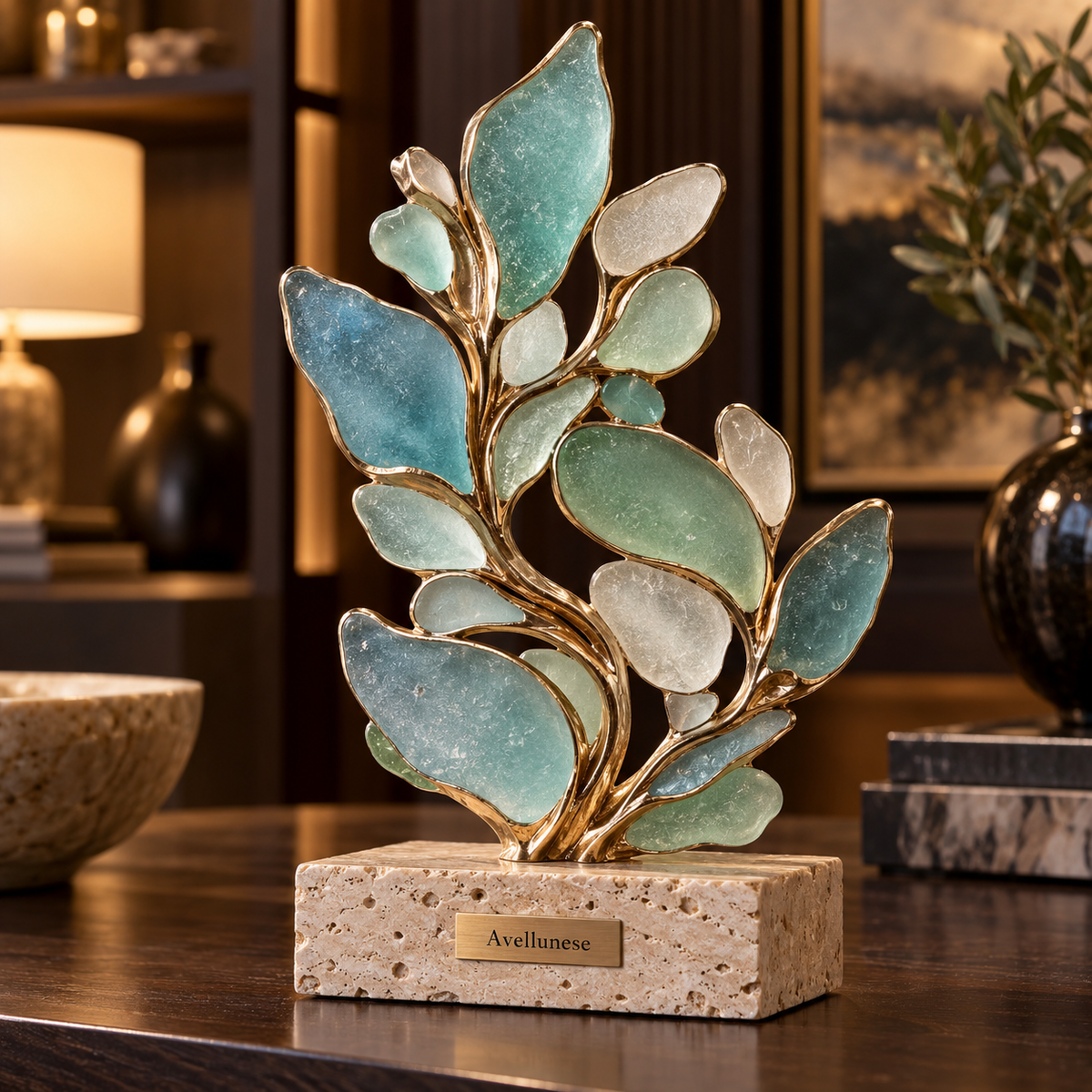 Avellunese™ Coastal Bloom Glass Sculpture