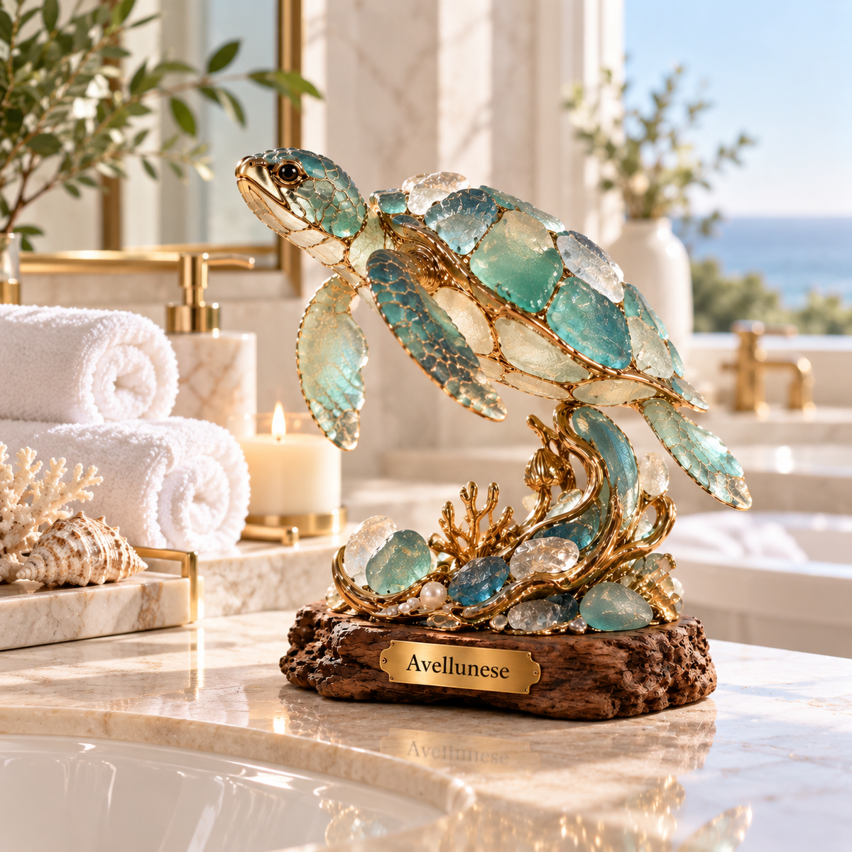 Avellunese™ Azure Voyage Sea Turtle Sculpture