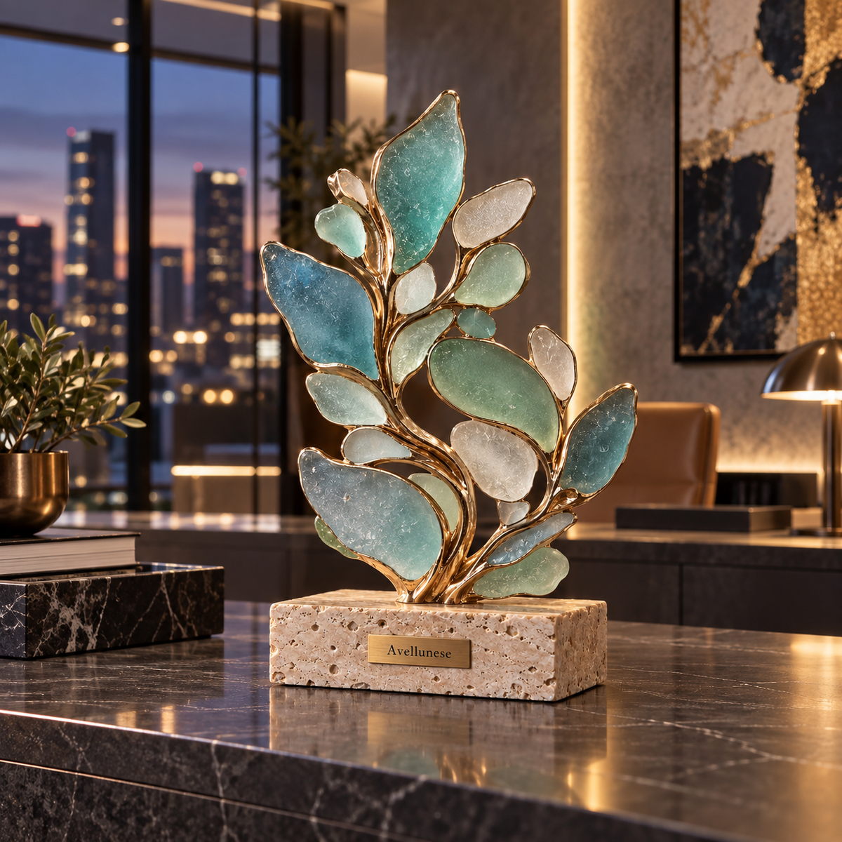 Avellunese™ Coastal Bloom Glass Sculpture